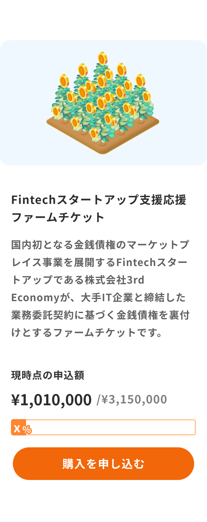 プロジェクト詳細画面(ファームチケット例)